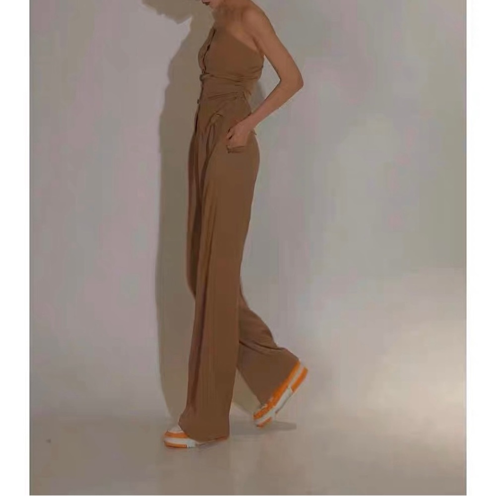 Strapless Tailored Jumpsuit in Camel - Picture 3 of 5
